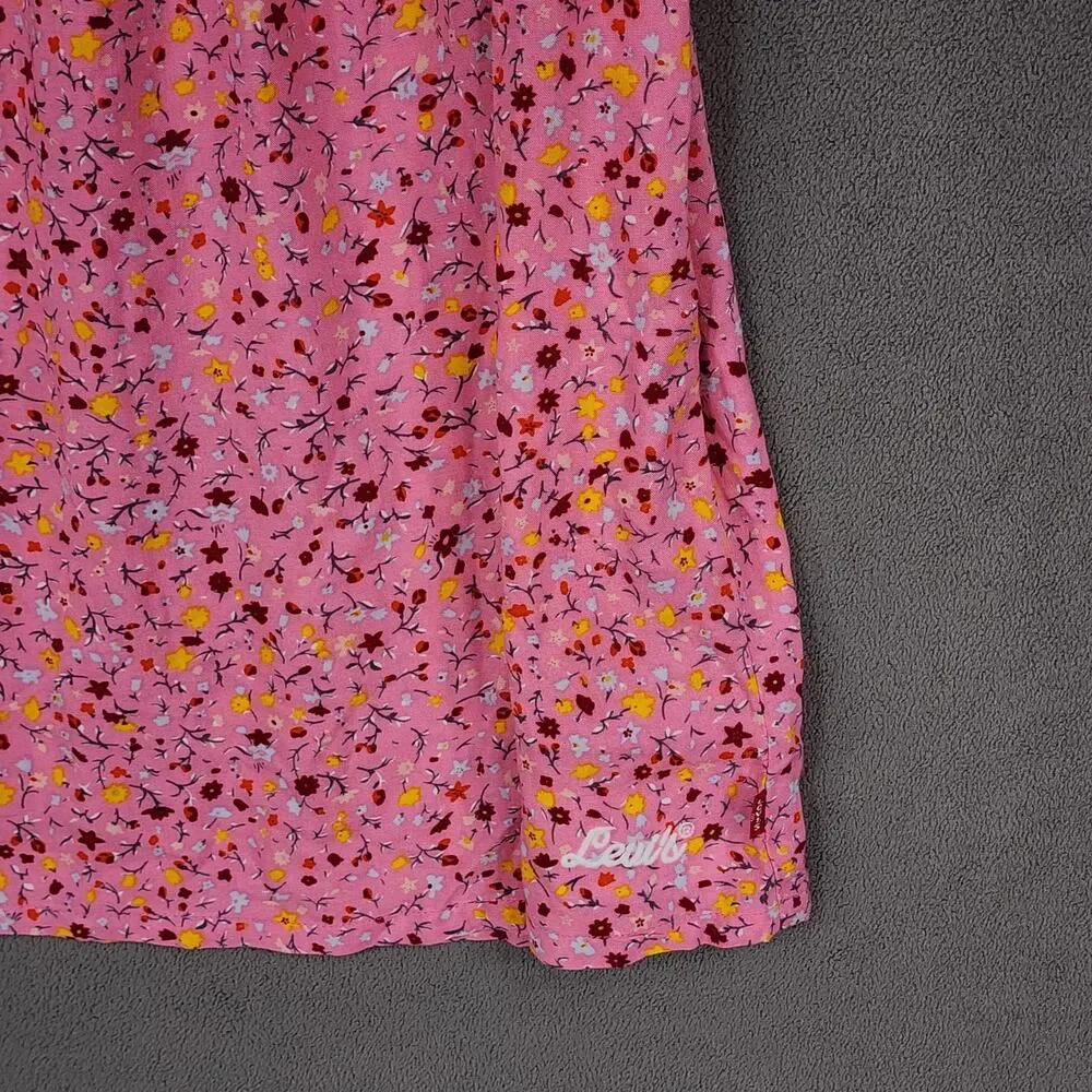 Levis Ruffle Dress L Kids Girl Cold Shoulder Floral Pink Tiered Midi 12-13yr NEW